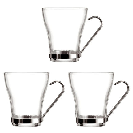 Piece Coffee Cup Set Quid Supreme Transparent Glass Steel 250 ml 3 Pieces