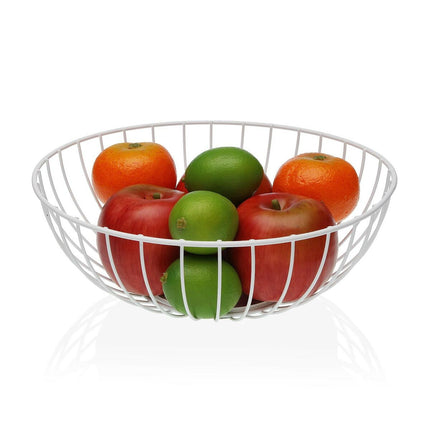 Fruit Bowl Versa Balbec White Metal Steel MDF Wood 28 x 10 x 28 cm