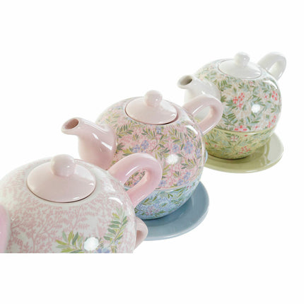 Teapot DKD Home Decor Blue Green Pink Metal Dolomite 750 ml (3 Units)