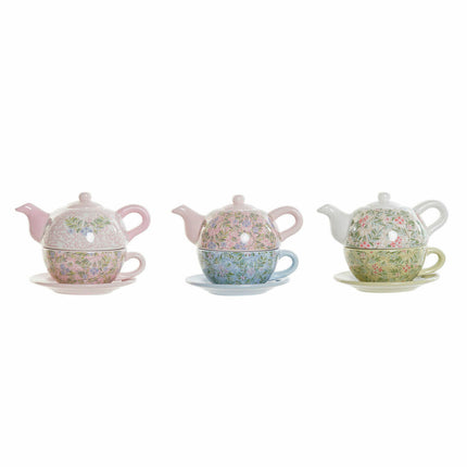 Teapot DKD Home Decor Blue Green Pink Metal Dolomite 750 ml (3 Units)