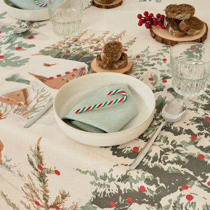 Stain-proof resined tablecloth Belum Christmas Deer Brown Red Green Linen 150 x 150 cm