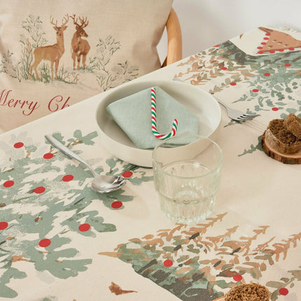 Stain-proof resined tablecloth Belum Christmas Deer Brown Red Green Linen 300 x 150 cm