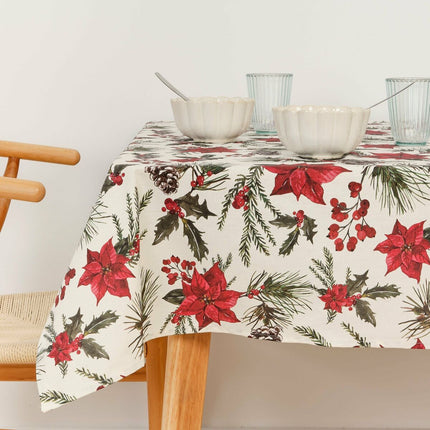 Stain-proof resined tablecloth Belum Christmas Flowers Red Green Natural 300 x 150 cm