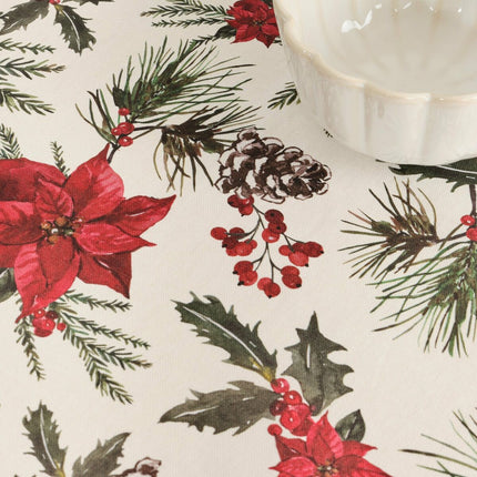 Stain-proof resined tablecloth Belum Christmas Flowers Red Green Natural 300 x 150 cm