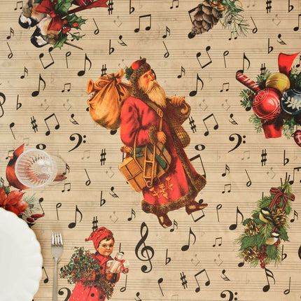 Stain-proof resined tablecloth Belum Christmas Sheet Music Black Red Green Linen 100 x 150 cm