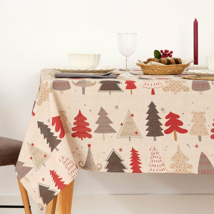 Stain-proof resined tablecloth Belum Laponia Red Grey Linen 300 x 150 cm