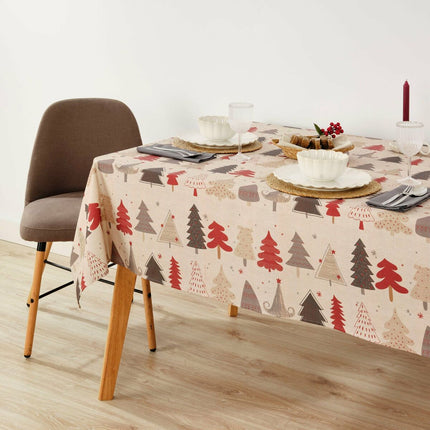 Stain-proof resined tablecloth Belum Laponia Red Grey Linen 300 x 150 cm