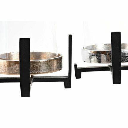 Candleholder DKD Home Decor 15 x 15 x 28 cm Champagne Crystal Silver Black Aluminium (2 Units) (2 unidades) - seggiliving