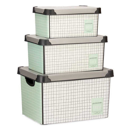 Set of Stackable Organising Boxes Home 3 Pieces Plastic - seggiliving
